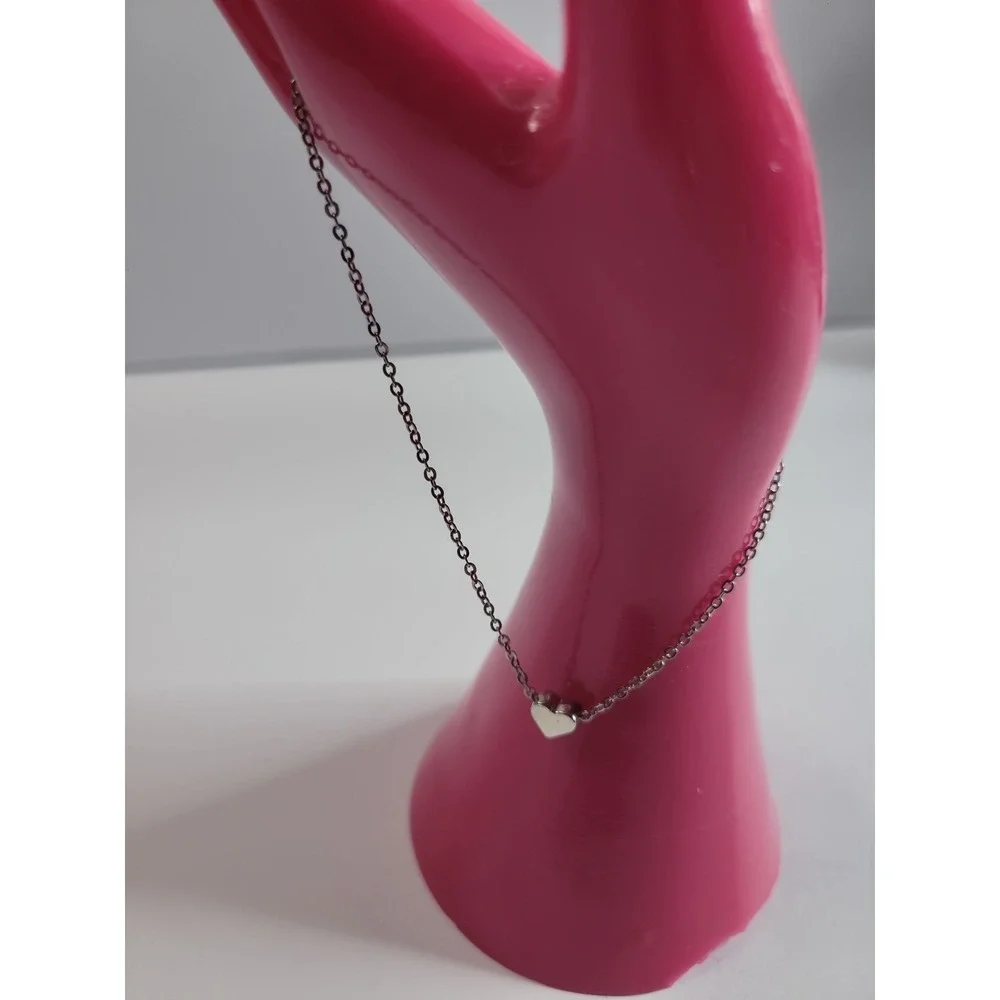 Silver-Tone Dainty Heart Charm Chain Bracelet or Anklet Adjustable Minimalist